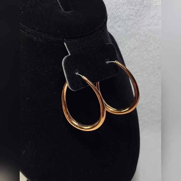 Bronze Gold Oval Egg Shape Hoop Earrings / Pierced - Picture 6 of 9